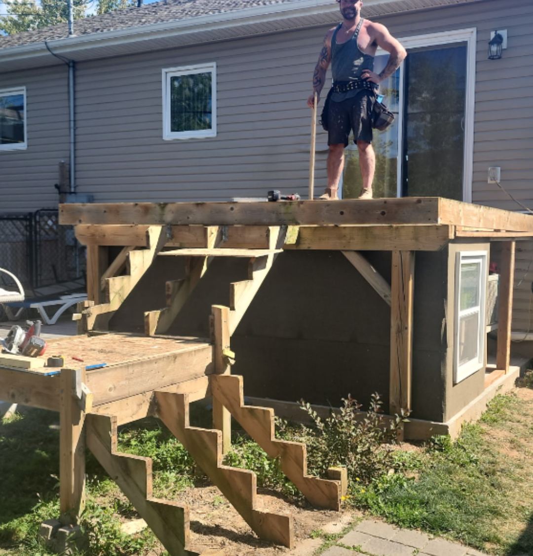 Deck rebuild during demolition and structural framing, Ayers Avenue