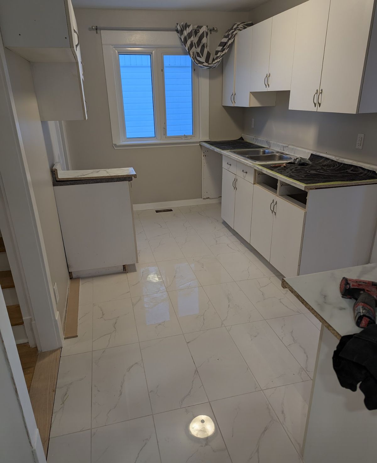 Kitchen tile flooring installation complete, Atkinson Avenue Moncton NB